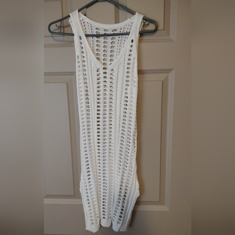 White Crochet Sleeveless Knit Cover-Up Dress
